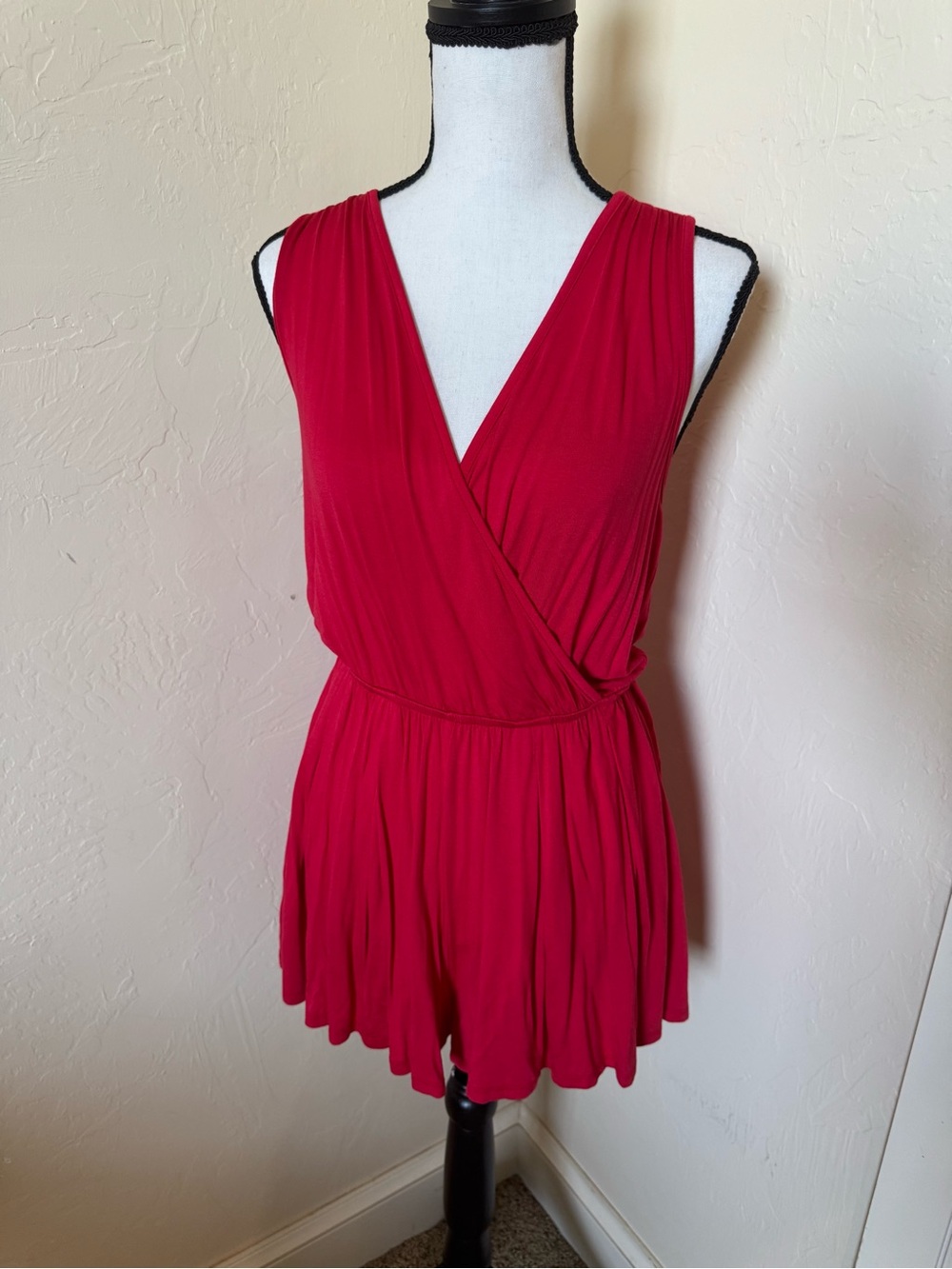 Red Sleeveless Surplice Romper